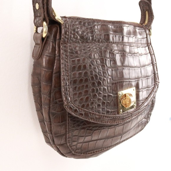 Liz Claiborne Handbag Women Brown Leather Croc Faux Leather Shoulder Saddle Bag - Picture 4 of 16